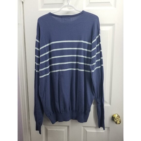 Woolovers Blue Striped Cotton Cashmere Sweater Mens XL - Picture 2 of 8